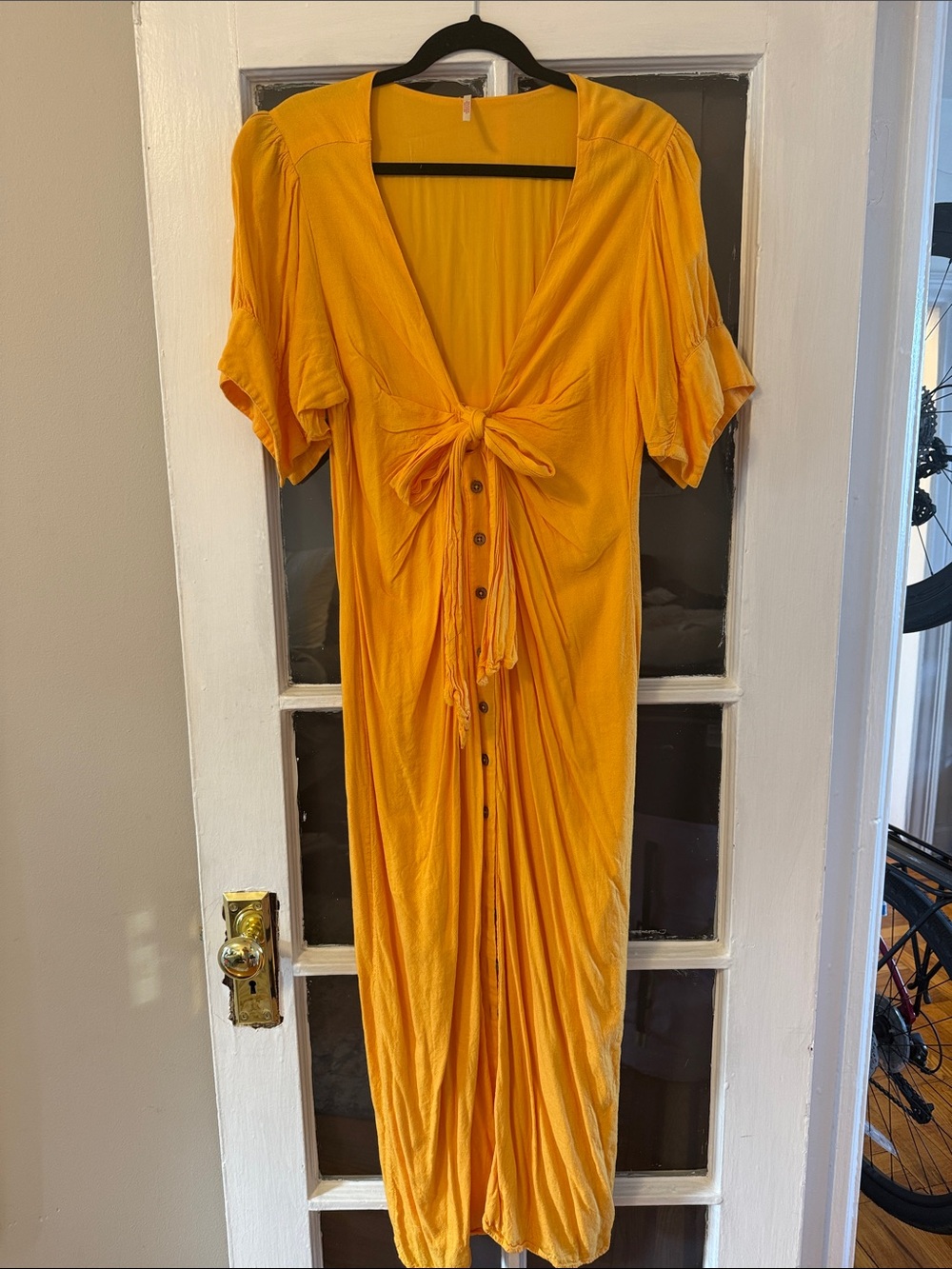 Free People Mustard Yellow Tie-Front Midi Dress